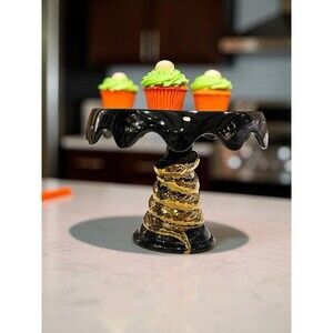 Haunted Manor Ceramic Stand Coiled Gold Serpent Base, Gothic Display Halloween